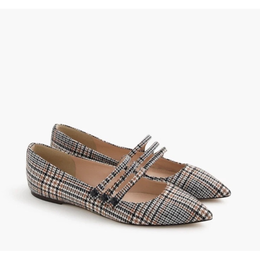 J.Crew Strappy Pointed Tie Flats In Glen Plaid Sz 8 - Picture 1 of 5